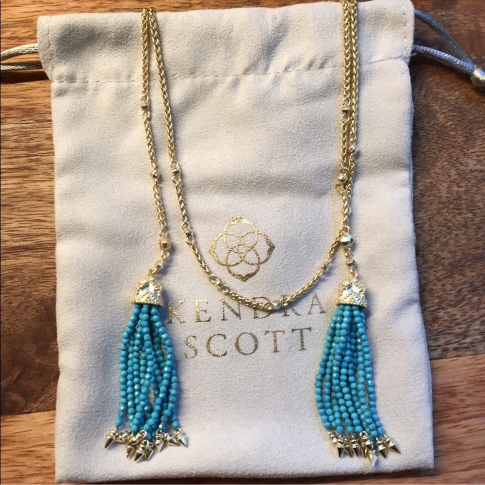 kendra scott necklace blue tassel gold brand new - Picture 2 of 4